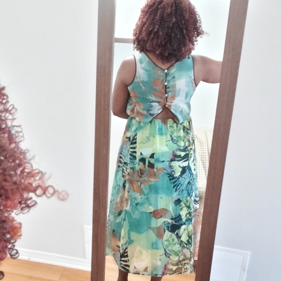 FUN & Flirt Women Sleeveless Green Dress Size Large Tropical Maxi Dress - Picture 5 of 15